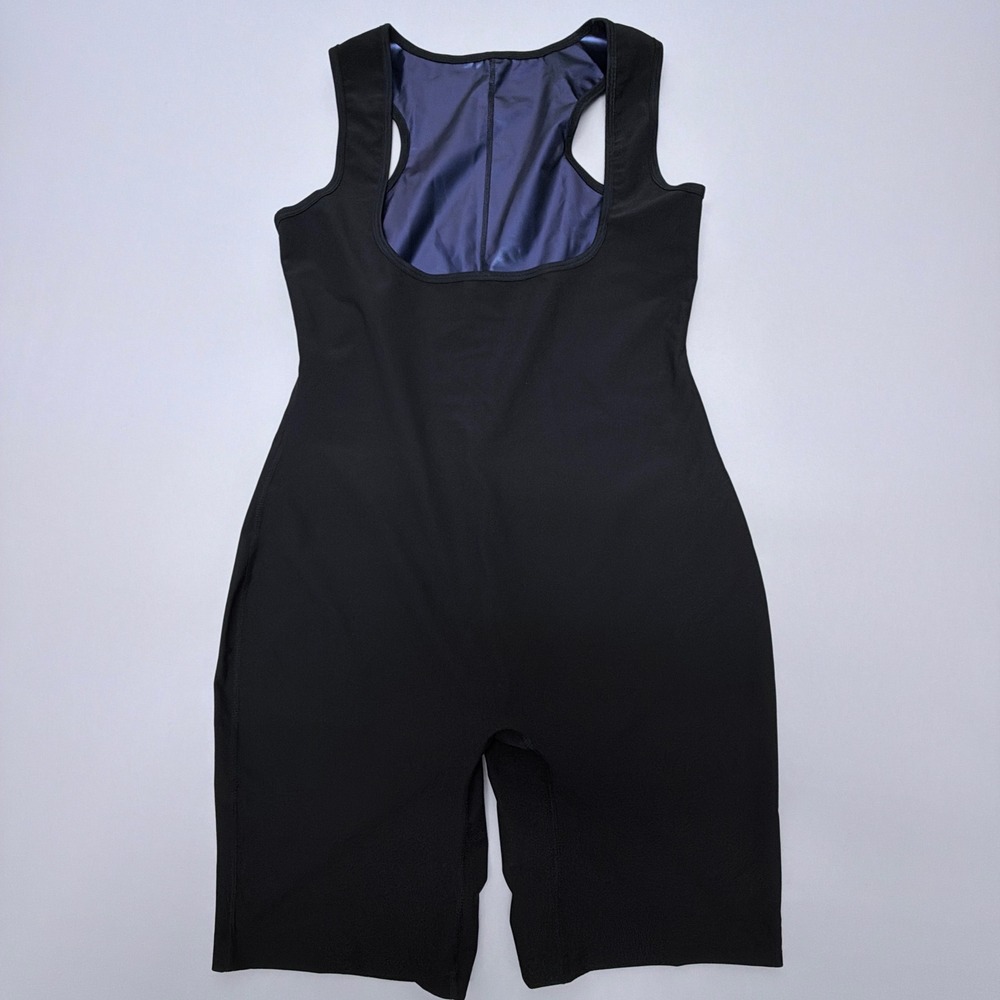 Black Sauna Suit Bodysuit Heat Trapping Sweat Enhancing Compression Romper L